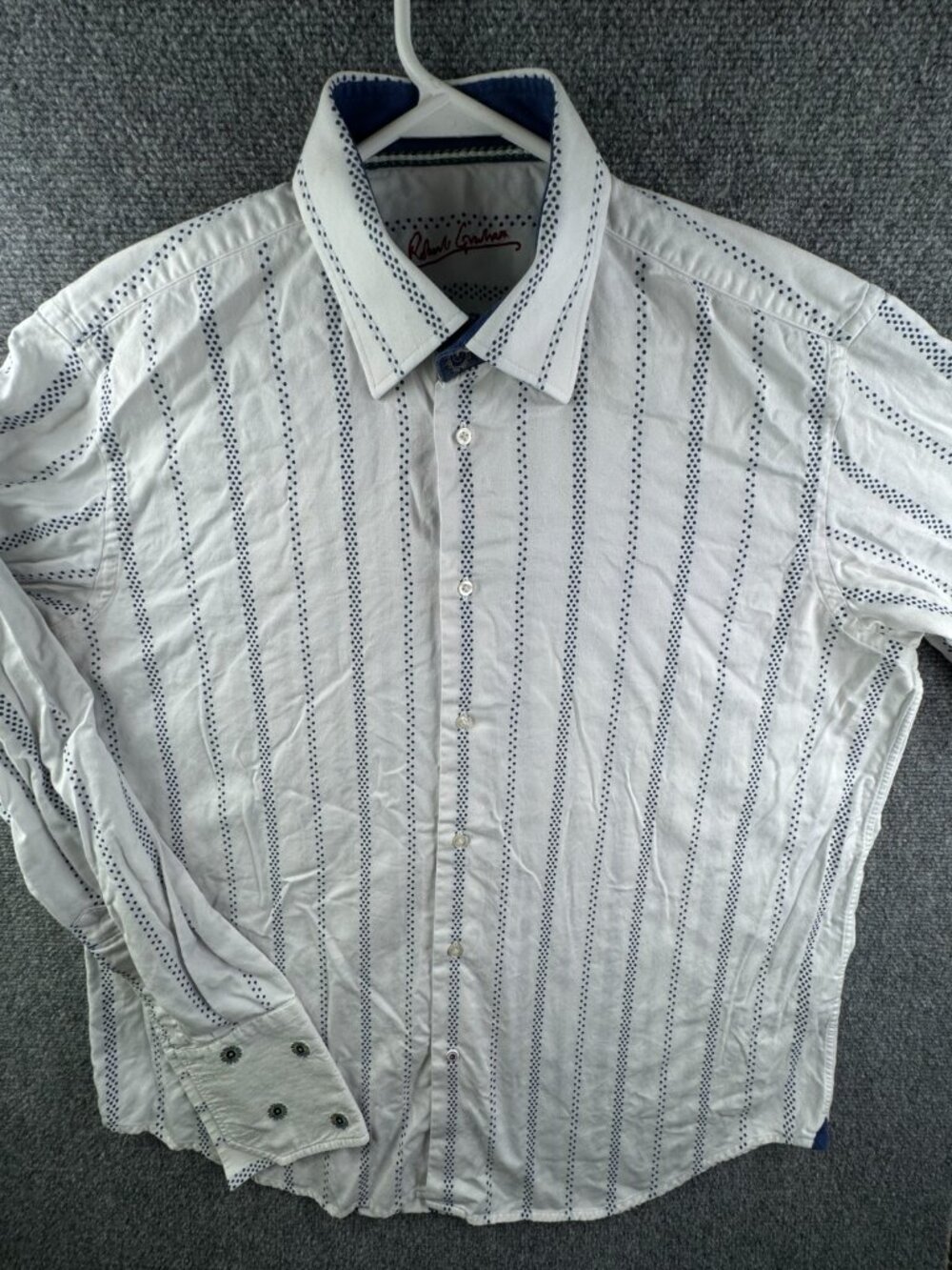 Robert Graham Button Up Shirt Men Long Sleeve Striped Dotted Blue 43 17 (L/XL)